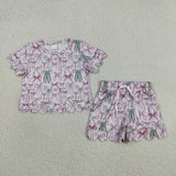 GSSO3409 Coquette Bows Pink Scallop Edge Girls Shorts Set