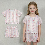 GSSO3411 Garden Flower Scallop Edge Girls Shorts Set