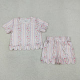 GSSO3411 Garden Flower Scallop Edge Girls Shorts Set