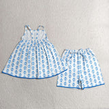GSSO3416  Flower Blue Color Girls Shorts Set