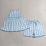 GSSO3416  Flower Blue Color Girls Shorts Set