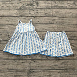 Preorder Samples GSSO3416  Flower Blue Color Girls Shorts Set