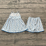 Preorder Samples GSSO3416  Flower Blue Color Girls Shorts Set