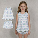 GSSO3426 Flower Blue Color Ruffles Girls Shorts Set