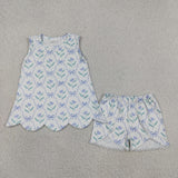 GSSO3426 Flower Blue Color Ruffles Girls Shorts Set
