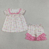 GSSO3445 Happy Birthday Cake Flower Pink Girls Shorts Outfits