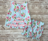 Preorder MOQ 5 pcs GSSO3448 Flower Rose Ruffles Girls Bloomier Set