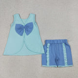 GSSO3463 Big Bows Sky Blue Girls Shorts Set