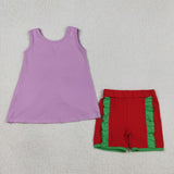 GSSO3465 Big Bows Purple Red Girls Shorts Set