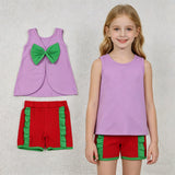 GSSO3465 Big Bows Purple Red Girls Shorts Set