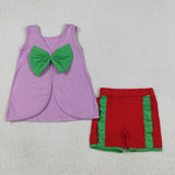 GSSO3465 Big Bows Purple Red Girls Shorts Set