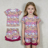 GSSO3472 Cartoon Ice Cream Purple Girls Shorts Set