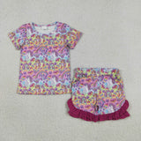 GSSO3472 Cartoon Ice Cream Purple Girls Shorts Set