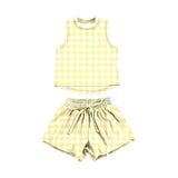 Preorder Samples GSSO3475 Yellow Plaid Yoga Girls Shorts Set
