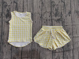 Preorder Samples GSSO3475 Yellow Plaid Yoga Girls Shorts Set