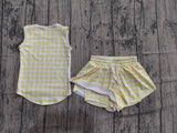 Preorder Samples GSSO3475 Yellow Plaid Yoga Girls Shorts Set