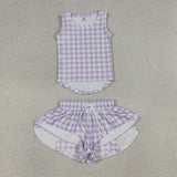 GSSO3477 Purple Plaid Yoga Girls Shorts Outfits