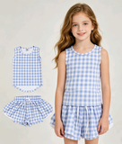 GSSO3479 Blue Plaid Yoga Girls Shorts Outfits