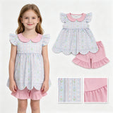 GSSO3490 Flower Tulip Scallop Edge Girls Shorts Set