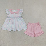 GSSO3490 Flower Tulip Scallop Edge Girls Shorts Set