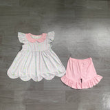 Preorder Samples GSSO3490 Flower Tulip Scallop Edge Girls Shorts Set