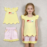 GSSO3495 Embroidery Cartoon Cowgirl Girls Shorts Set