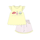 Preorder Samples GSSO3495 Embroidery Cartoon Cowgirl Girls Shorts Set