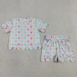 GSSO3496 Cartoon Mouse Plaid Scallop Edge Girls Shorts Set