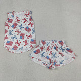 GSSO3520 4th of July USA Flag Bows Girls Shorts Outfits