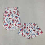 GSSO3520 4th of July USA Flag Bows Girls Shorts Outfits