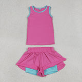 GSSO3526 Sports Solid Color Pink Yoga Sports Girls Shorts Set