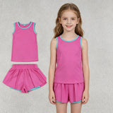 GSSO3526 Sports Solid Color Pink Yoga Sports Girls Shorts Set