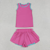 GSSO3526 Sports Solid Color Pink Yoga Sports Girls Shorts Set