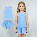 GSSO3527 Sports Solid Color Blue Yoga Girls Shorts Set