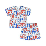 Preorder Samples GSSO3548 4th of July USA Bows Star Scallop Edge Girls Shorts Set