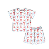Preorder Samples GSSO3552 4th of July USA Flag Bows Scallop Edge Girls Shorts Set