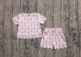 Preorder Samples GSSO3552 4th of July USA Flag Bows Scallop Edge Girls Shorts Set