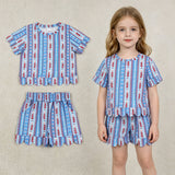 GSSO3554 Flower Bows Scallop Edge Girls Shorts Set