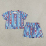 GSSO3554 Flower Bows Scallop Edge Girls Shorts Set