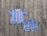 Preorder Samples GSSO3554 4th of July USA Flower Bows Scallop Edge Girls Shorts Set