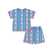 Preorder Samples GSSO3554 4th of July USA Flower Bows Scallop Edge Girls Shorts Set