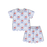 Preorder Samples GSSO3555 4th of July USA Flag Bows Scallop Edge Girls Shorts Set