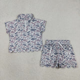 GSSO3564 Hunting Camo Zipper Scallop Edge Girls Shorts Set