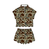 Preorder Samples GSSO3569 Hunting Camo Zipper Scallop Edge Girls Shorts Set