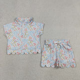 GSSO3575 Flower Bows Zipper Scallop Edge Girls Shorts Set