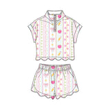 Preorder Samples GSSO3582 Back To School Apple Flower Zipper Scallop Edge Girls Shorts Set