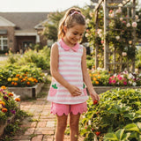 GSSO3631 Embroidery Strawberry Pink Scallop Edge Girls Shorts Set