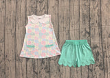 Preorder Samples GSSO3632 Flower Mint Scallop Edge Girls Shorts Set