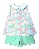 Preorder Samples GSSO3632 Flower Mint Scallop Edge Girls Shorts Set