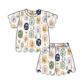 Preorder Samples GSSO3643 Garden Flower Scallop Edge Girls Shorts Set